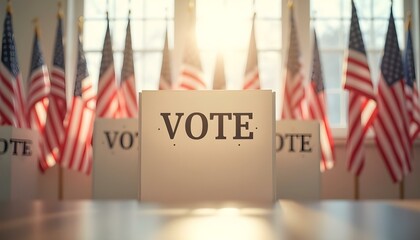 voting booth with in a room with American flags