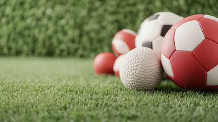 Obraz premium Red sports equipment on a white field, with green grass in the background, energetic and dynamic, great for sports-related commercial campaigns