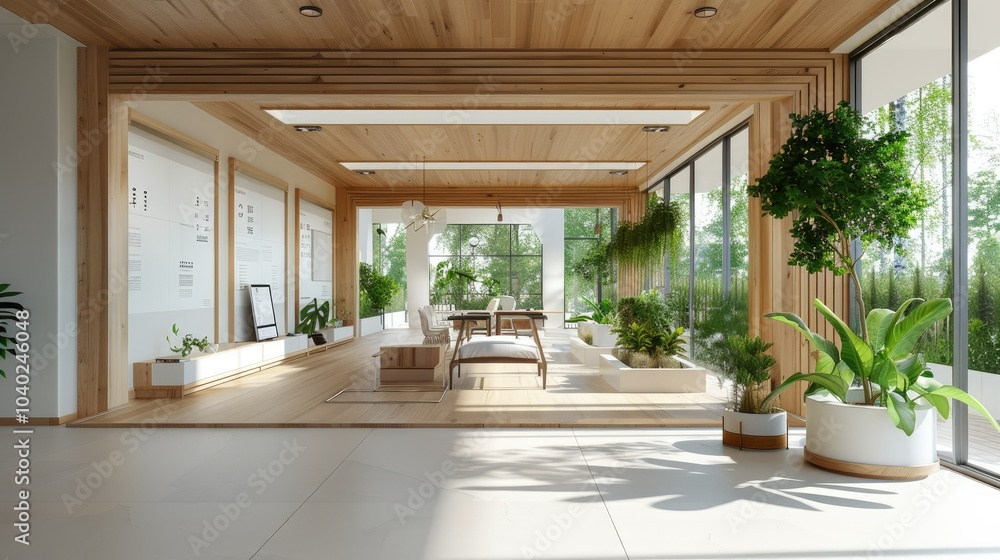 Poster modern workspace with minimalistic design and digital boards