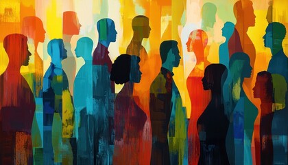 Naklejka premium Stylized depiction of social equity, with diverse figures representing fairness and inclusion across different societal layers.