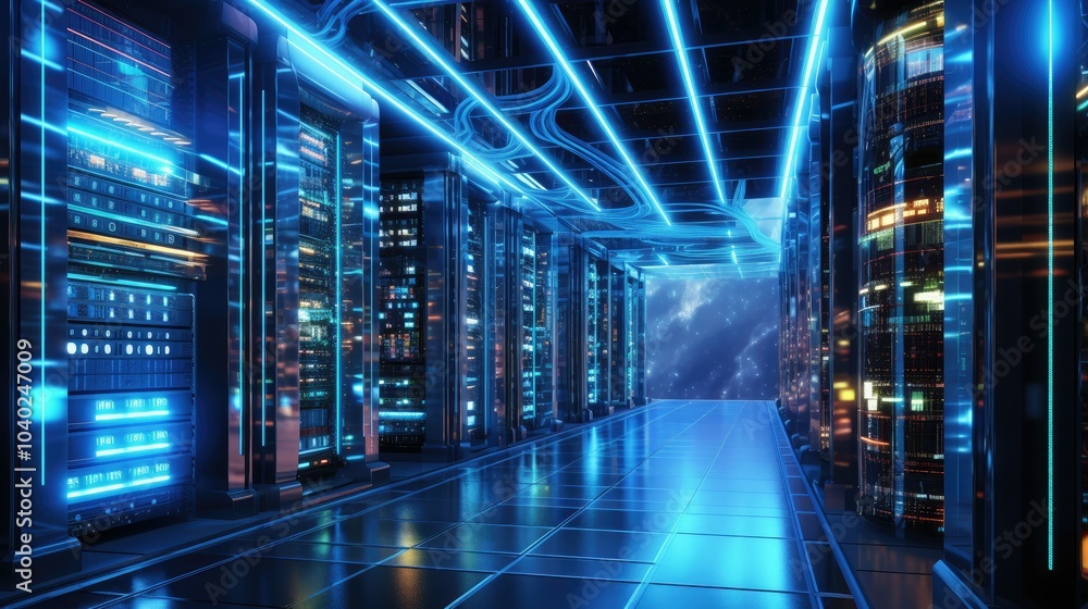 Poster server room, data cloud storage, big databases center