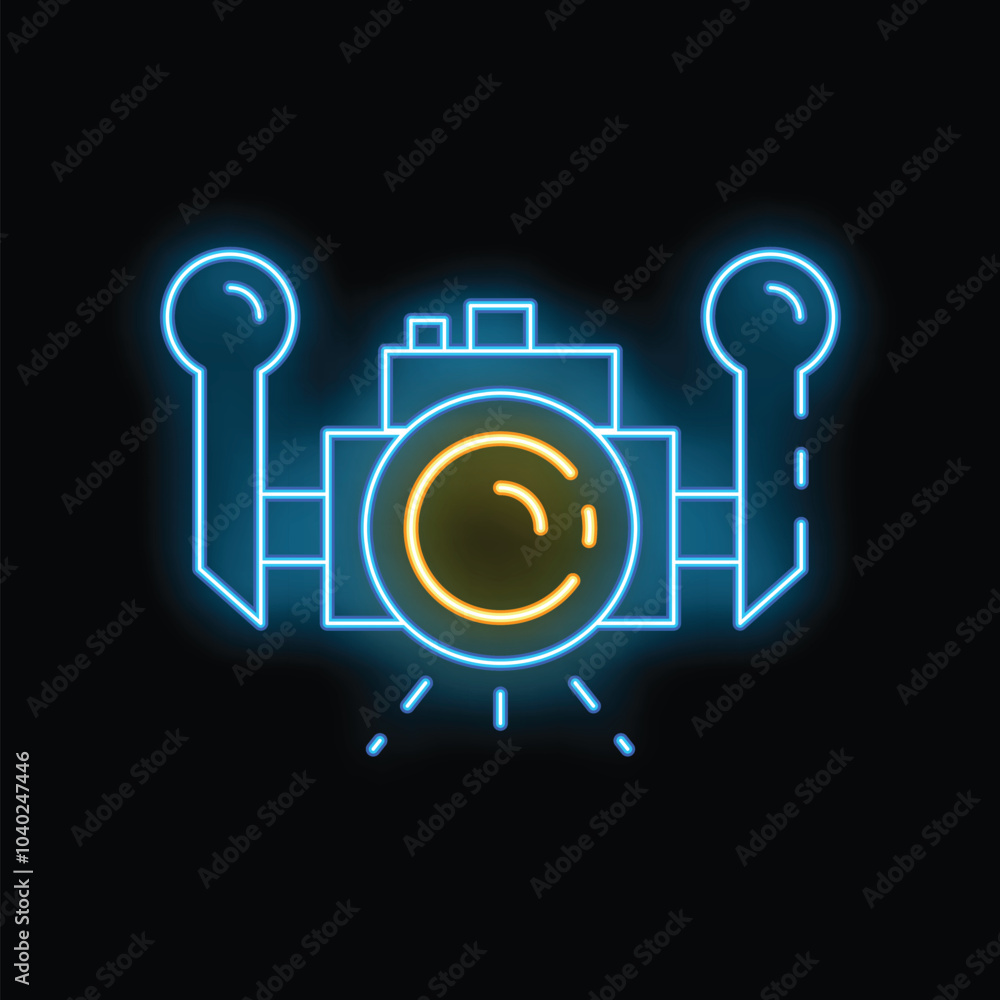 Aufkleber bright neon satellite icon glowing on dark background representing concepts such as space exploratio