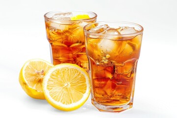 Two glasses of refreshing iced tea with a slice of lemon for added flavor