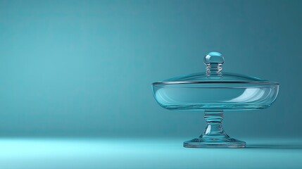 Elegant glass container on a minimalist blue background