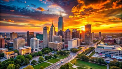 Fototapeta premium Silhouette Photography of Indianapolis Skyline with Postcard Aesthetic for Indiana Travel Inspiration