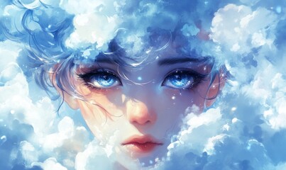 Fototapeta premium Dreamy Ethereal Face in Clouds Art Fantasy Vision