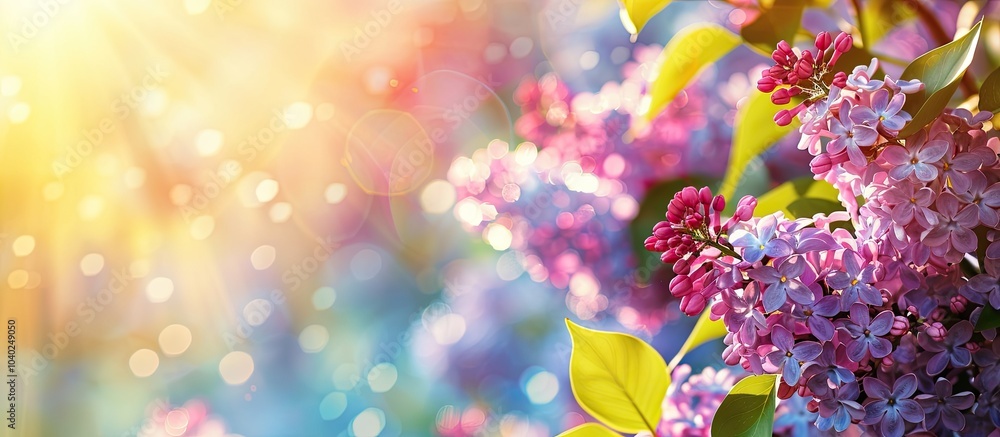 Poster sunny day view of a lilac branch creating a natural and colorful banner with copy space image