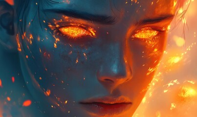 Fiery Gaze: Intense Glowing Eyes in Digital Art