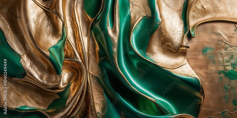 Wall mural Golden and Emerald Liquid Swirls