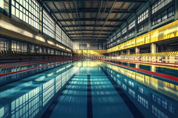 Fototapeta premium A large indoor swimming pool surrounded by a building, suitable for use in architecture and design projects