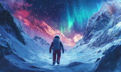 Astronaut Exploring Alien Winter Landscape