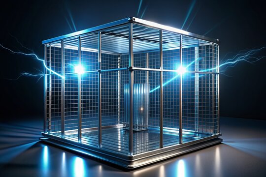 Simple Faraday Cage Design in Iron - 3D Illustration of Electromagnetic Shielding Concept
