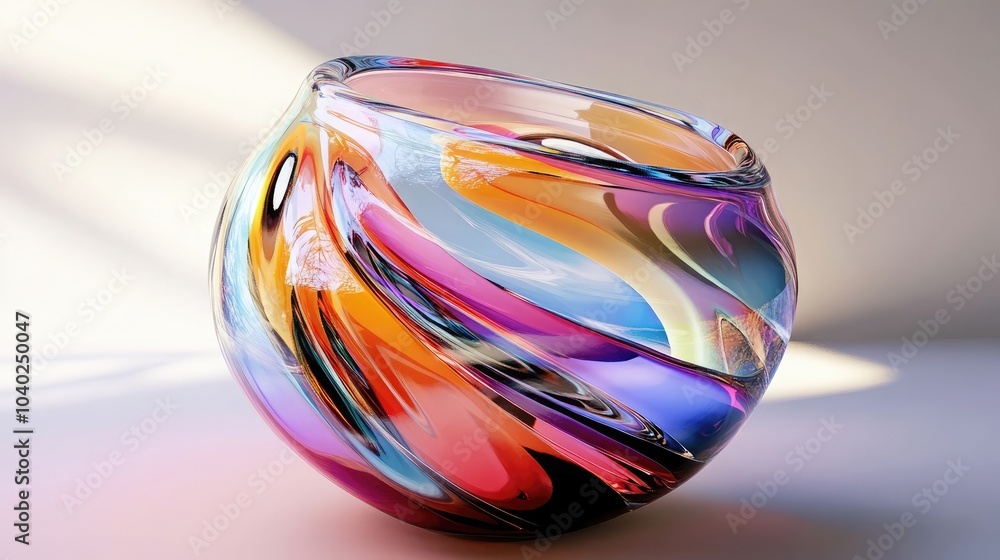 Poster glass object with vibrant refractions, 3d render