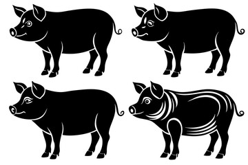 4 set difference style of pigs silhouette vector