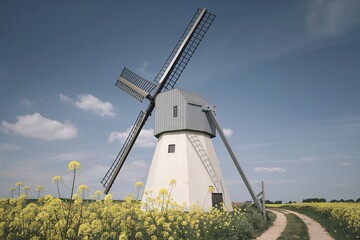 White and gray windmill on open field