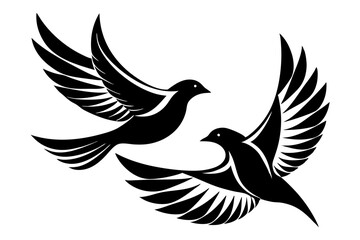 Stylized birds in flight with open wings vector silhouette