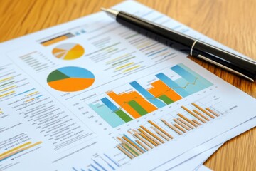 Colorful financial graphs on detailed business report.