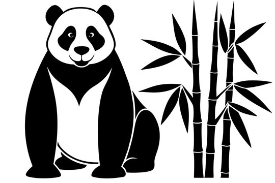 black and white panda with bamboo clip art preview
