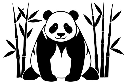 black and white panda with bamboo clip art preview