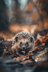 Fototapeta premium A small hedge sits atop a pile of leaves, perfect for use in gardening or nature-themed designs