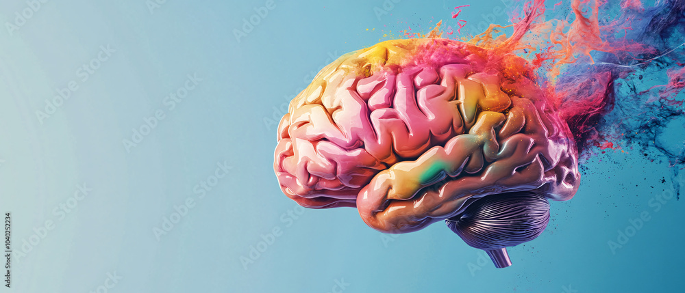 Aufkleber colorful human brain with exploding paint and imagination concept, colorful human brain with explodi