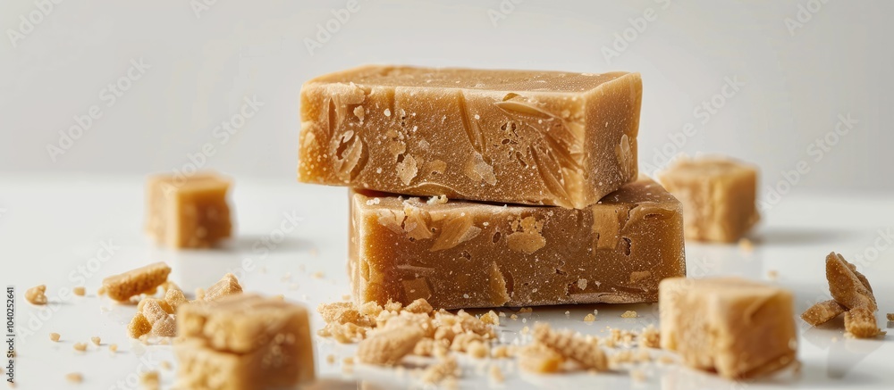 Poster a bar of palm sugar displayed on a white backdrop with copy space image