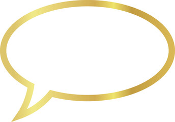 16x9 aspect ratio oval gold metallic dialogue box. Blank outline message bubble with distinctive curved tail pointing to the left on transparent background.