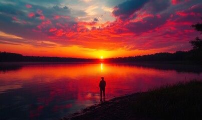 Tranquil Sunset Reflection Over Serene Lake