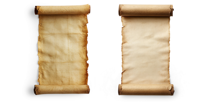 Ancient Weathered Scroll with Ornate Handles on a Transparent Background