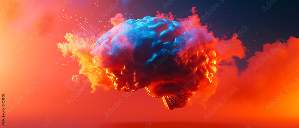 Aufkleber abstract brain exploding in a colorful smoke cloud surreal artwork, abstract brain exploding in a co