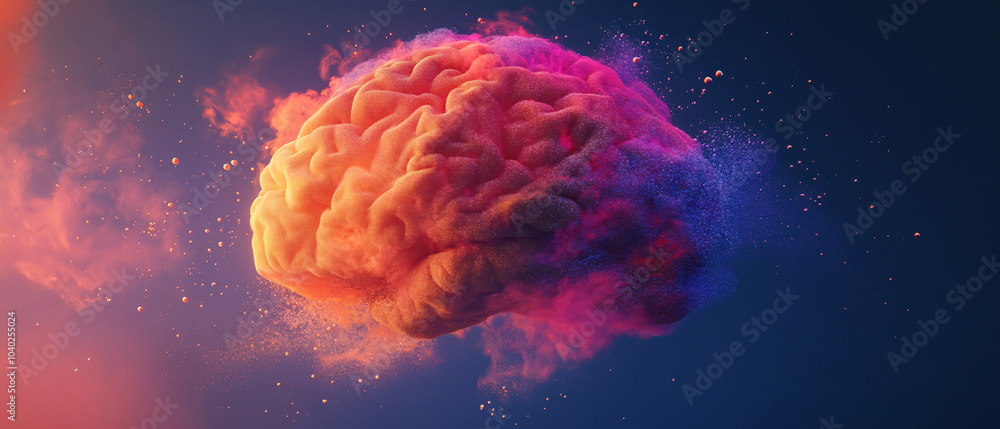 Aufkleber abstract brain exploding in a cloud of pink and orange dust