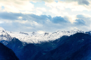 View of the mountain peaks of the Alps in Austria.