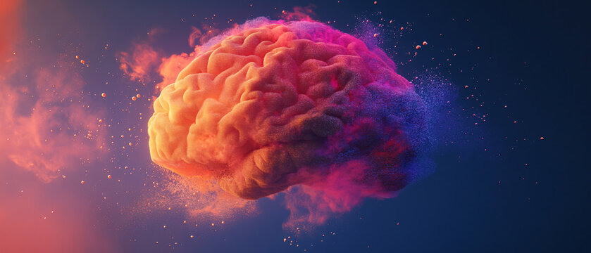 Abstract Brain Exploding in a Cloud of Pink and Orange Dust