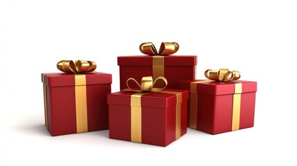 Obraz premium Elegant red gift boxes with bows in golden decor.
