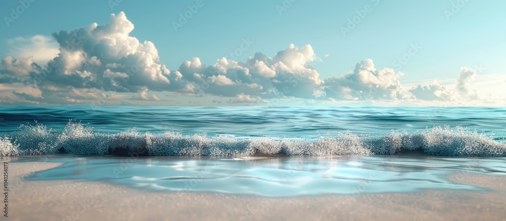Aufkleber beach sand in foreground with a sea and cloudy sky backdrop creating a serene copy space image
