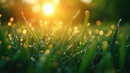 Morning dew on grass a glimpse of nature's splendor