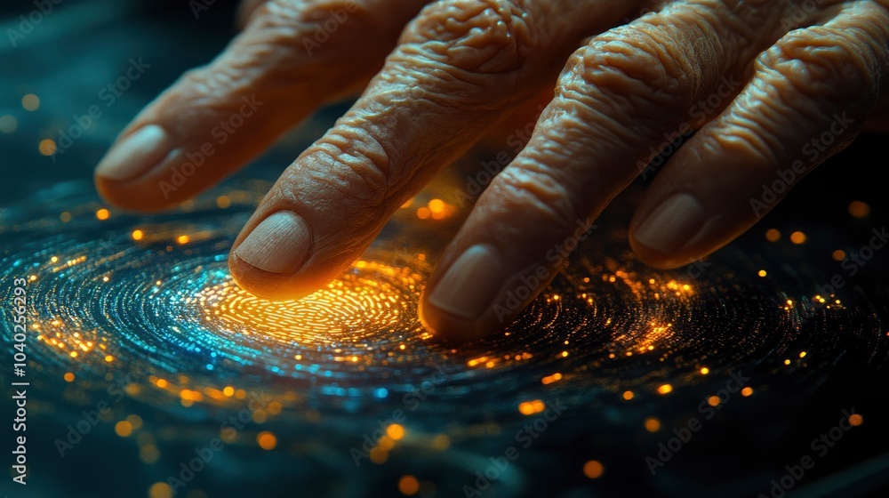 Poster exploring the connection between humanity and technology through digital fingerprints