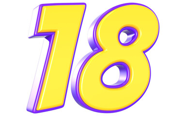 18 Number 3D Yellow And Purpale