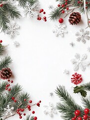 Festive holiday elements with snowflakes and berries.