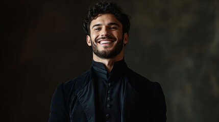 Fototapeta premium A man with a beard smiles at the camera