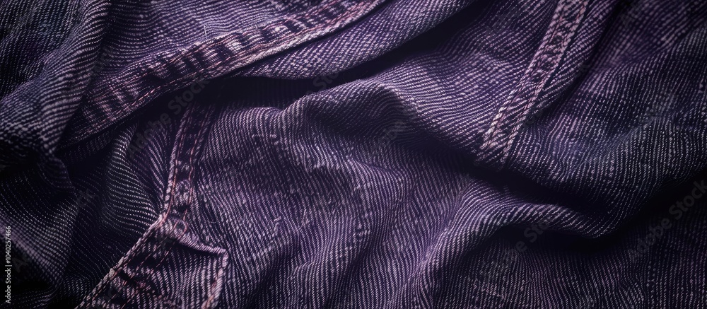 Poster close up image of purple denim jeans with seam providing a detailed view of the fabric texture suita