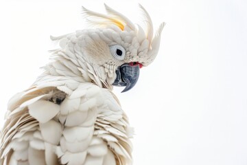 A close-up view of a bird's plumage on a white background