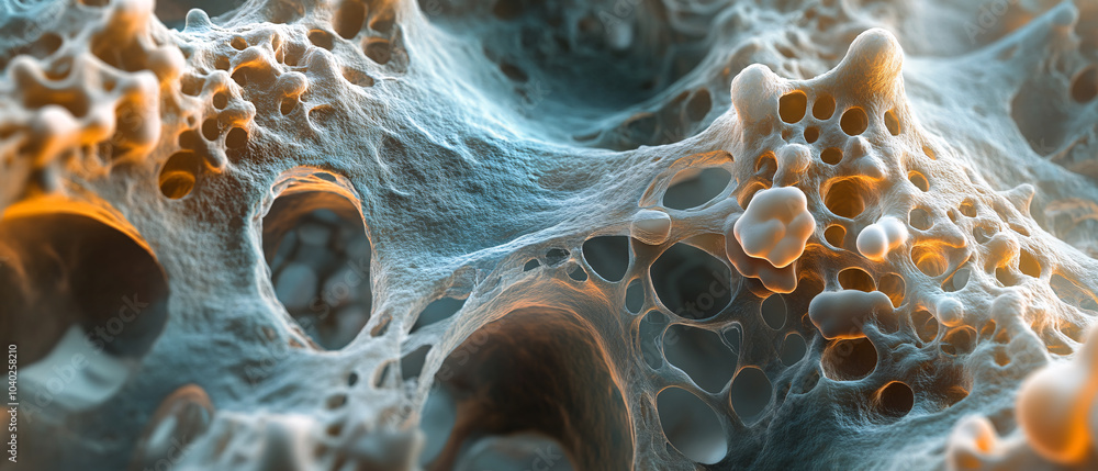 Poster abstract cellular structure with intricate network of holes and pores, abstract cellular structure w