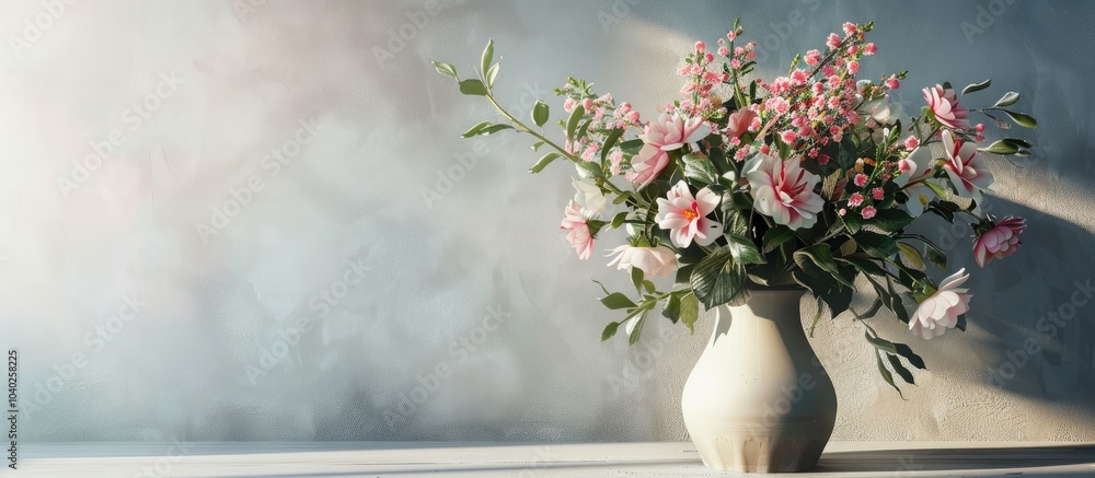 Poster flower arrangement displayed on the table with copy space image