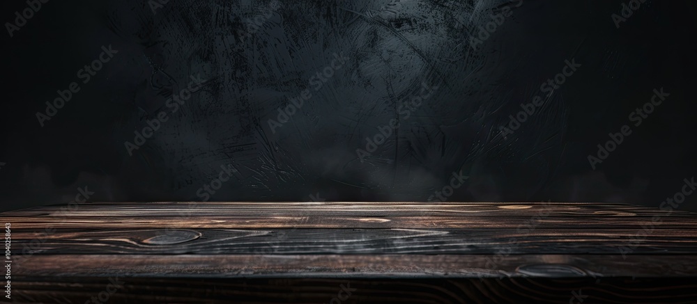 Poster sleek wooden table with a moody atmosphere and dark background for a copy space image