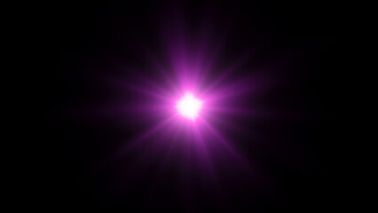 Glare purple light effect. Glowing stars on dark background. 