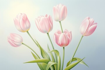 Naklejka premium Painting of tulip bouquet blossom flower plant.