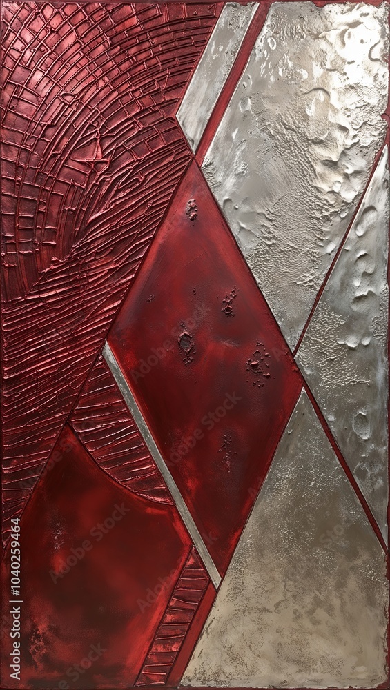 Sticker Red and Silver Diamond Abstract Art