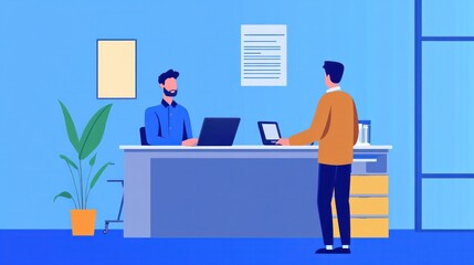 Obraz premium Insurance claim process with an agent assisting a client at a desk