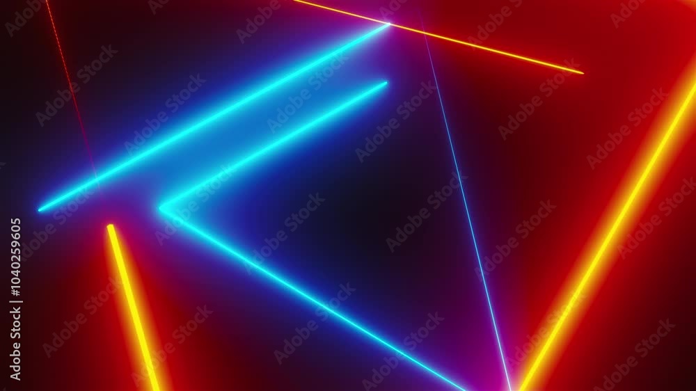 Poster neon tunnel with triangles shapes. computer generated 3d render